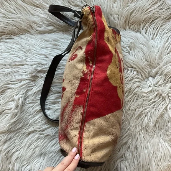 Desigual X Christian Marilyn Monroe Tan Fabric Expandable Crossbody Tote Bag EUC